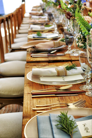 dinner table at a barn wedding