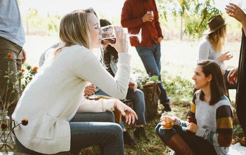 drinking wine with friends