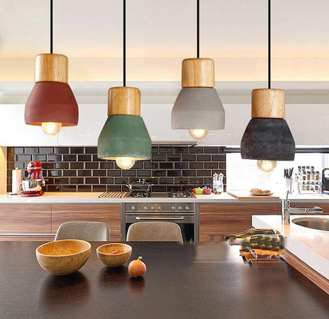 wood and cement pendant lights