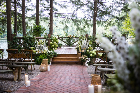 outdoor wedding with benches