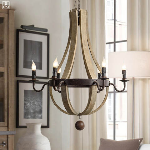 wood and iron chandelier