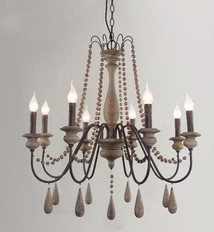 wood bead chandelier