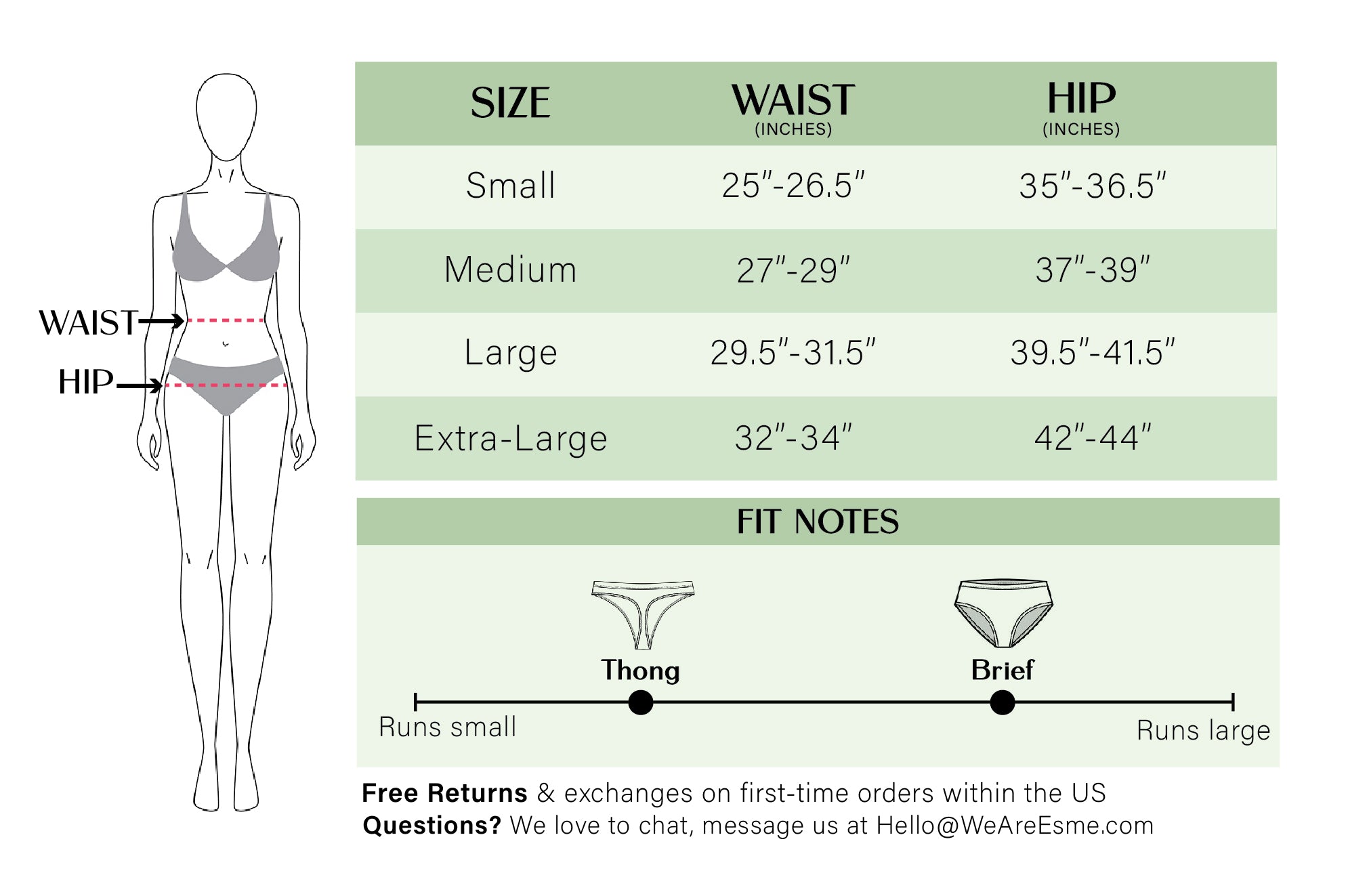 Esme Size Chart and fit notes