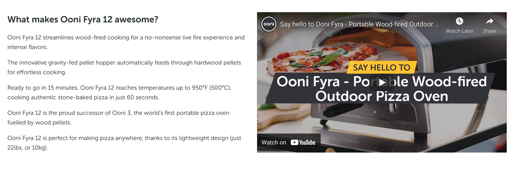 Ooni product page video