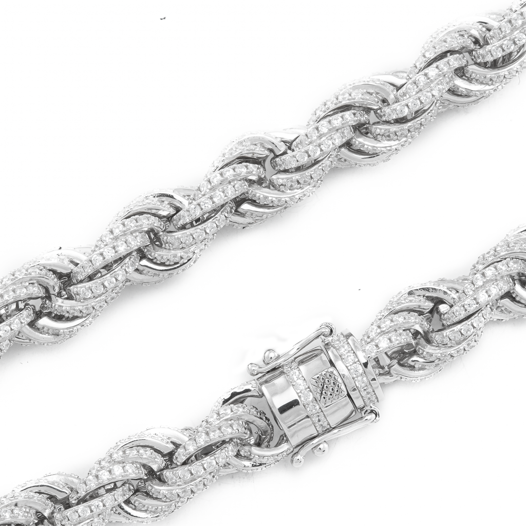 Diamond Cut Rope Chain in Sterling Silver and Rhodium- 5.6mm