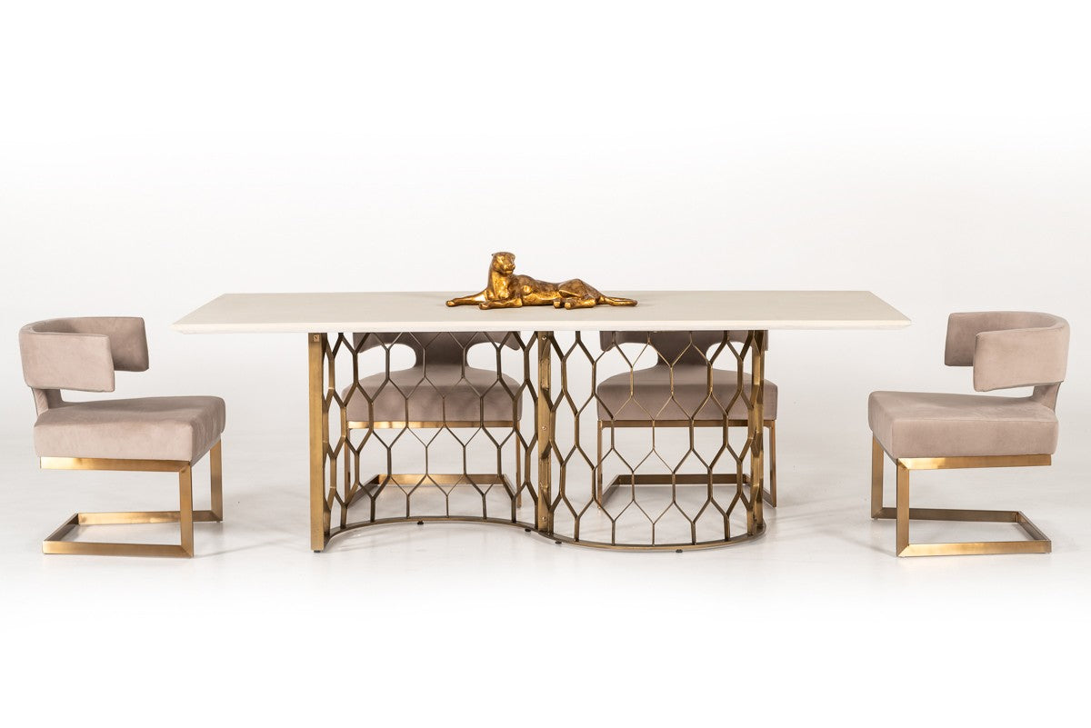 Faye Modern White Concrete Antique Brass Dining Table Home