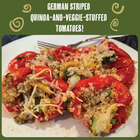 German Striped Stuffed Tomatoes Feature