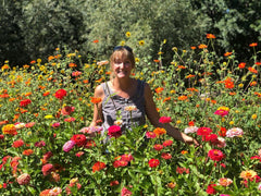 Casey in the Zinnias