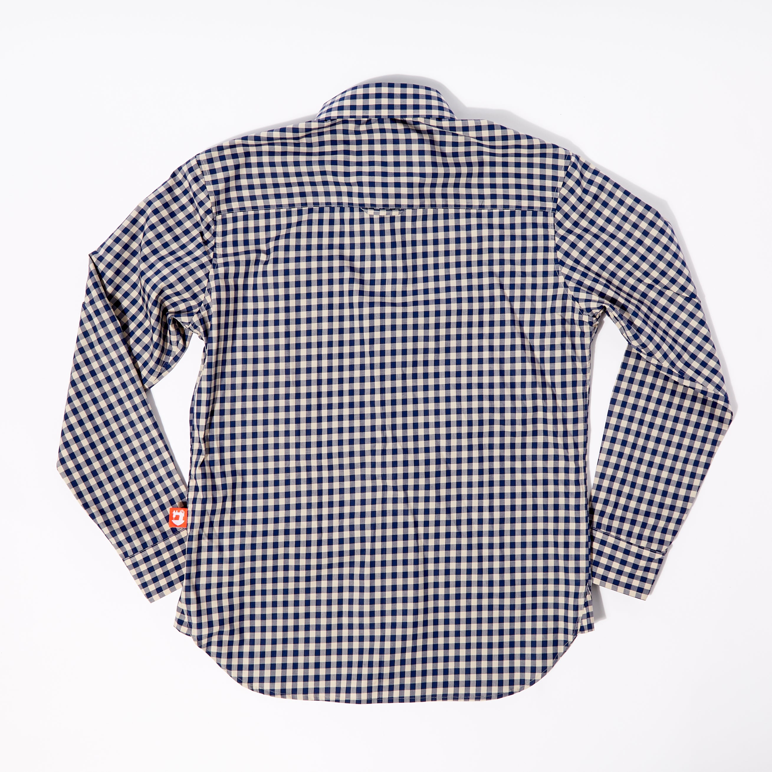 Albert 2 Navy & Putty Gingham Ghost Check Penny Round Shirt