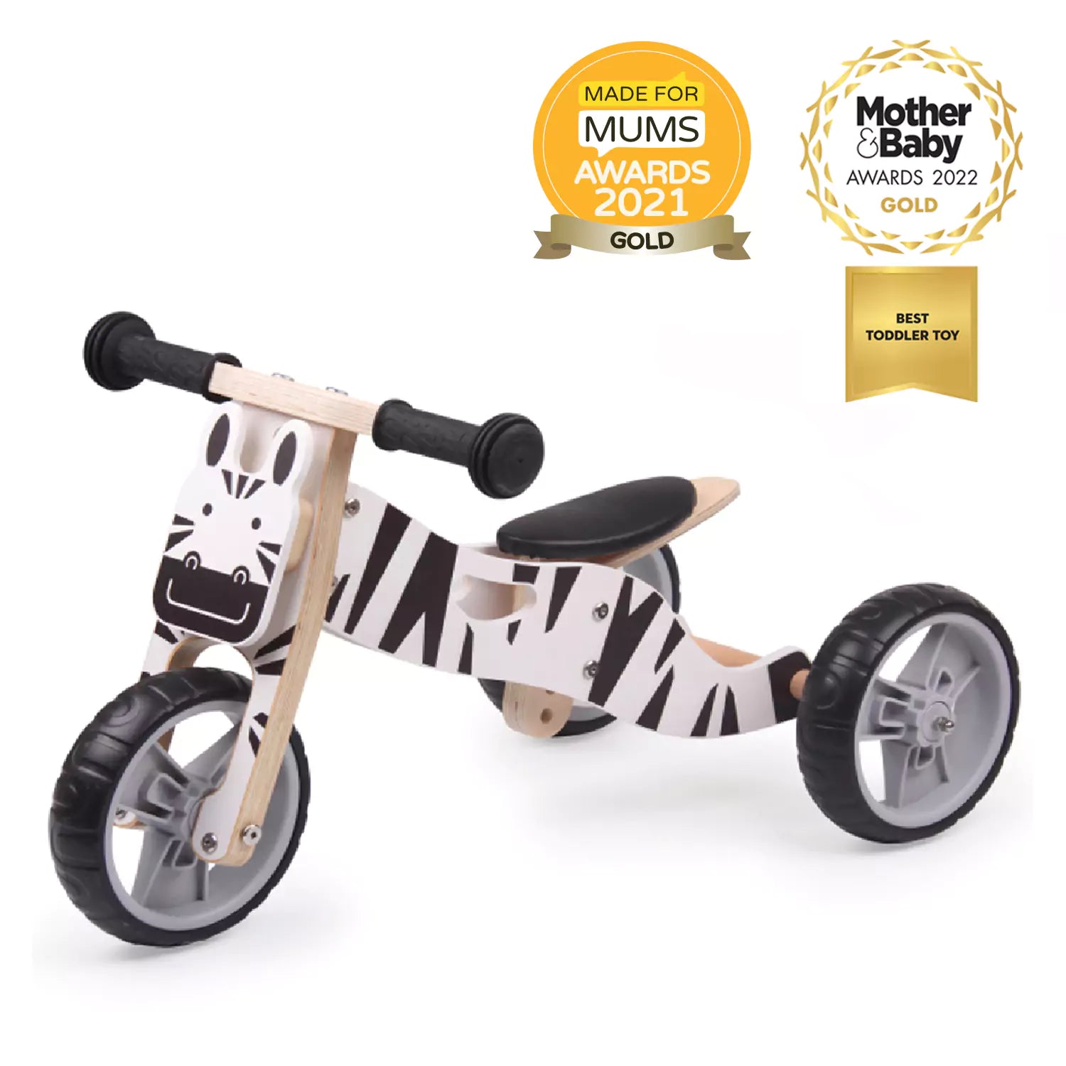 An image of 2-in-1 Wooden Balance Bike & Trike : 2 Gold Award