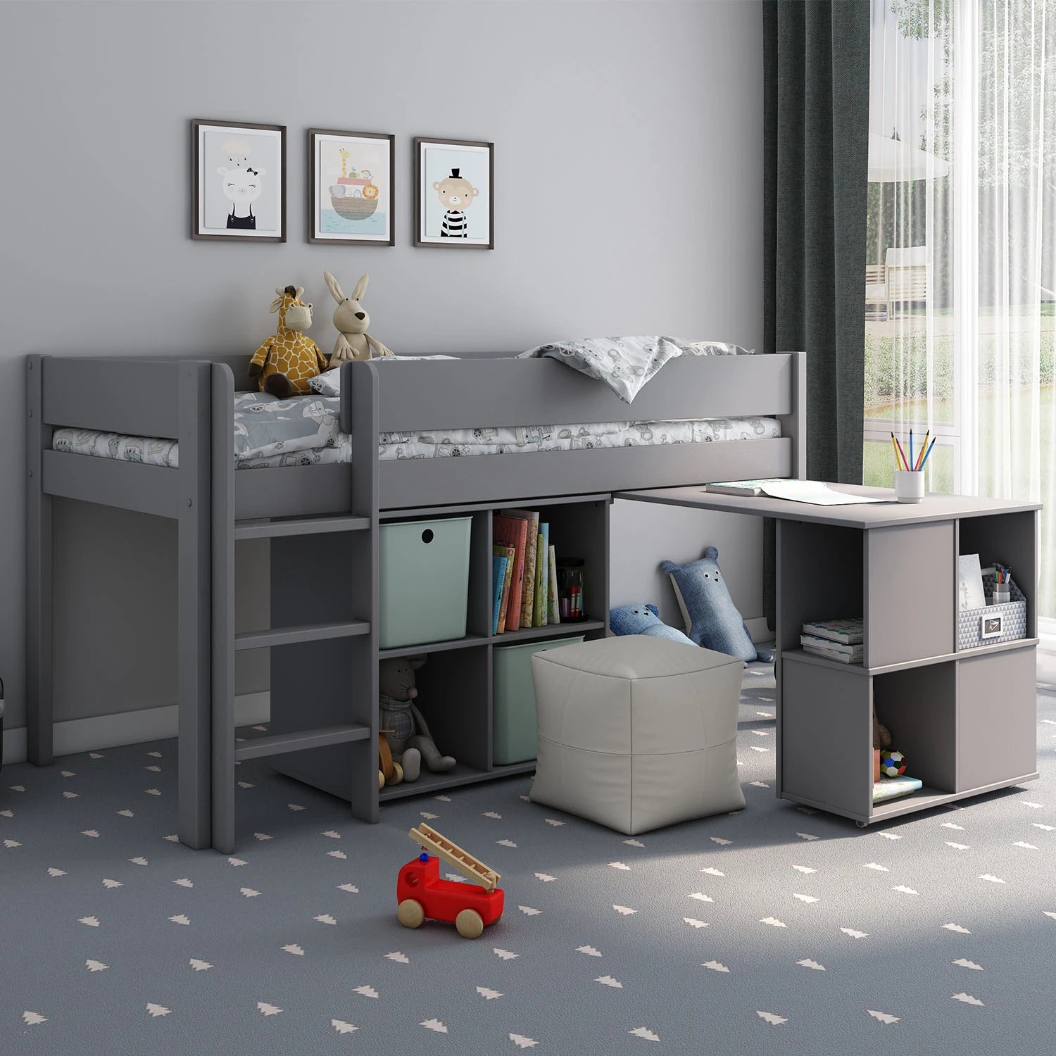An image of Estella Grey Mid Sleeper Bed with Pull Out Desk No Mattress