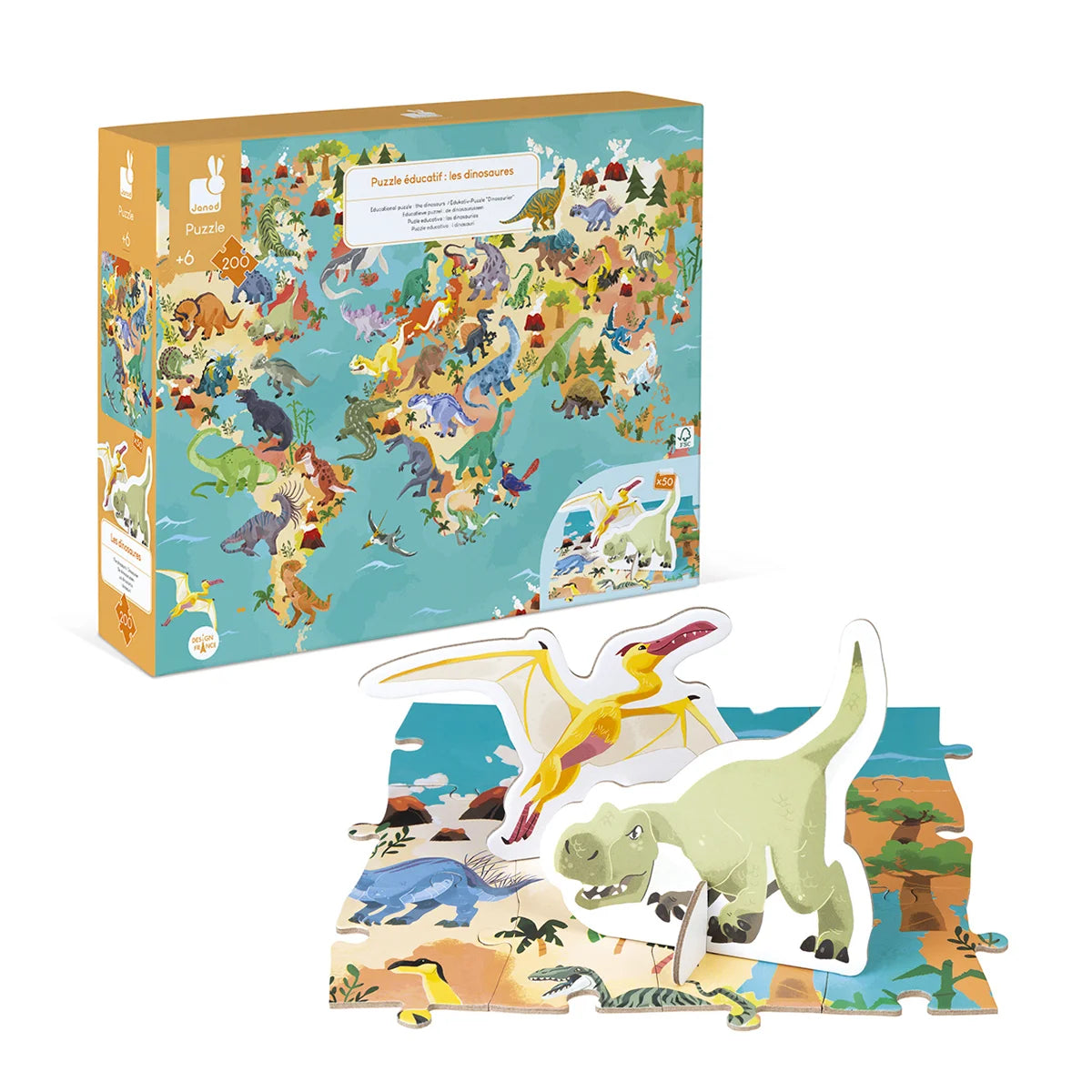 An image of Janod Dinosaur Puzzle 200 Pieces - Educational Puzzle