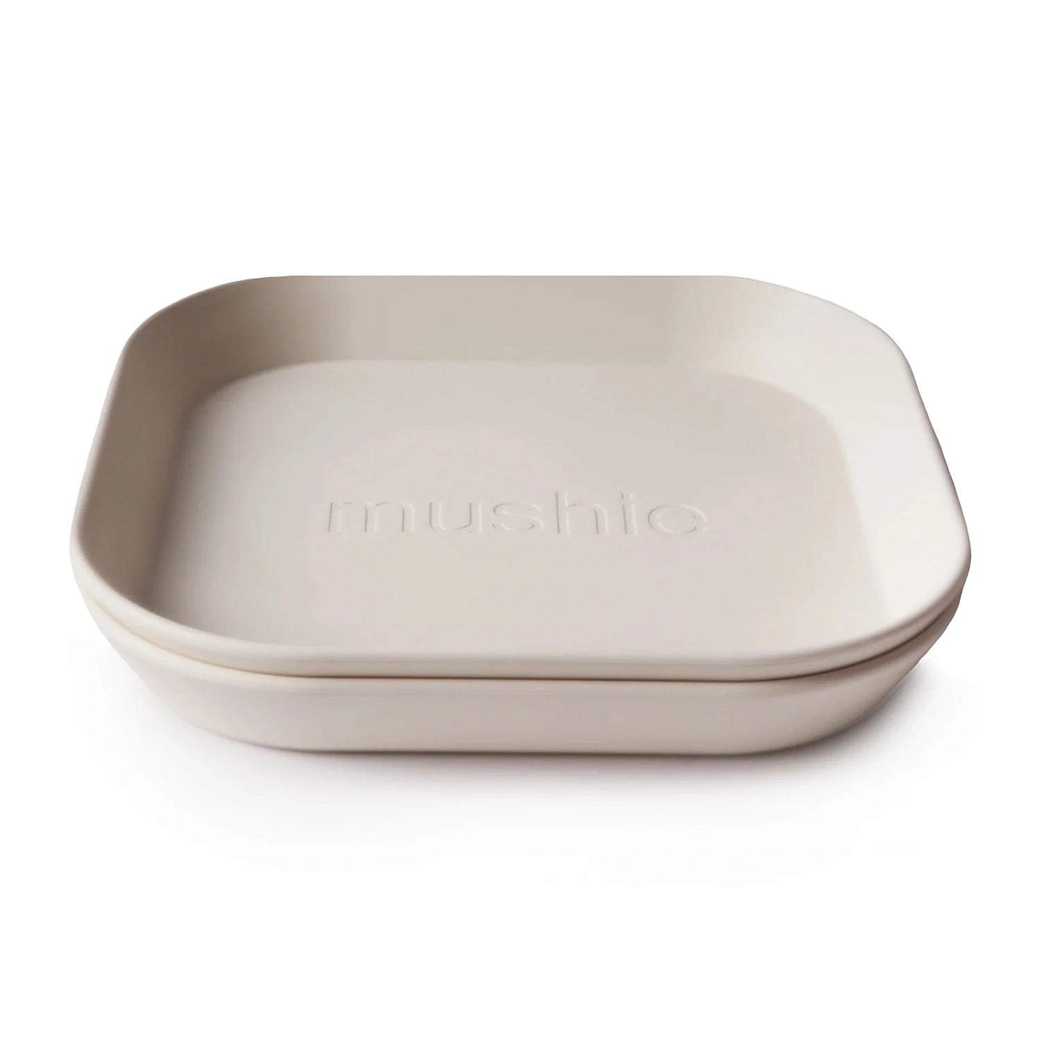 An image of Mushie Dinnerware Plate Set of 2 for Kids - Square Ivory