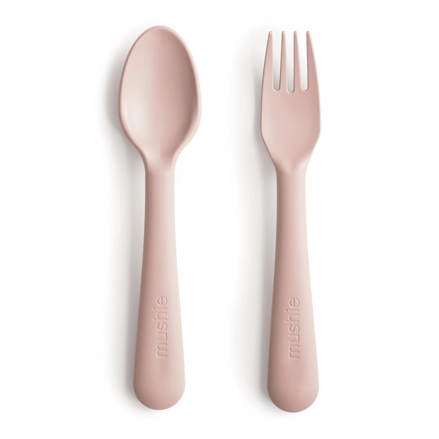 An image of Mushie Fork and Spoon Set for Kids Blush