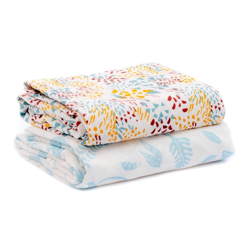 An image of Muslin Cloths - Baby Muslins - Multifunctional 2PK | Purflo Jungle Leaves