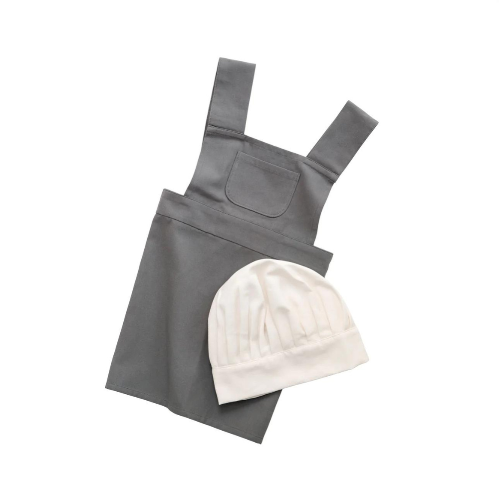 An image of Apron And Hat Set - Elephant Grey - Classic White | Sebra