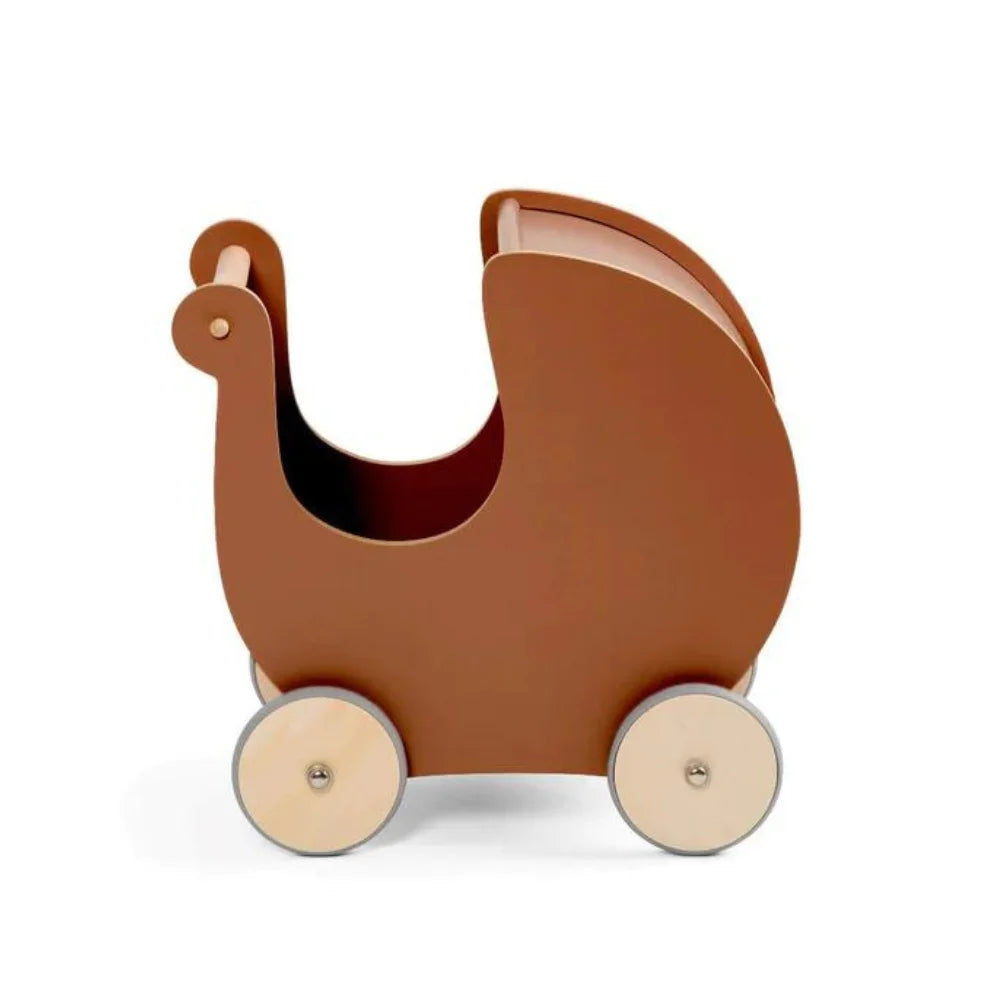 An image of Wooden Dolls Pram - Baby Walkers- Wooden Toys | Sebra Dark Amber