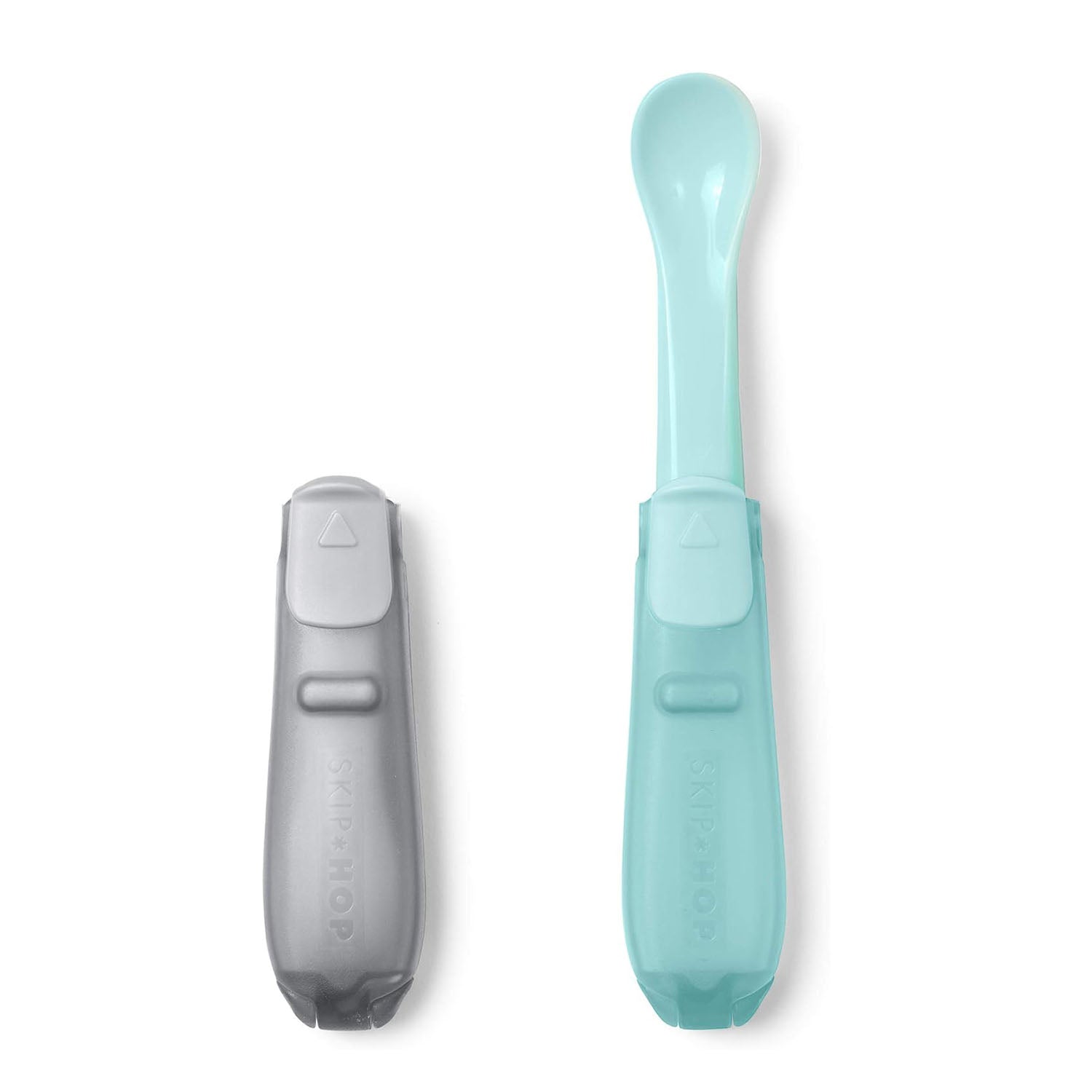 An image of Skip Hop Travel Spoons - 2-Pack with Foldable Case Grey/ Teal