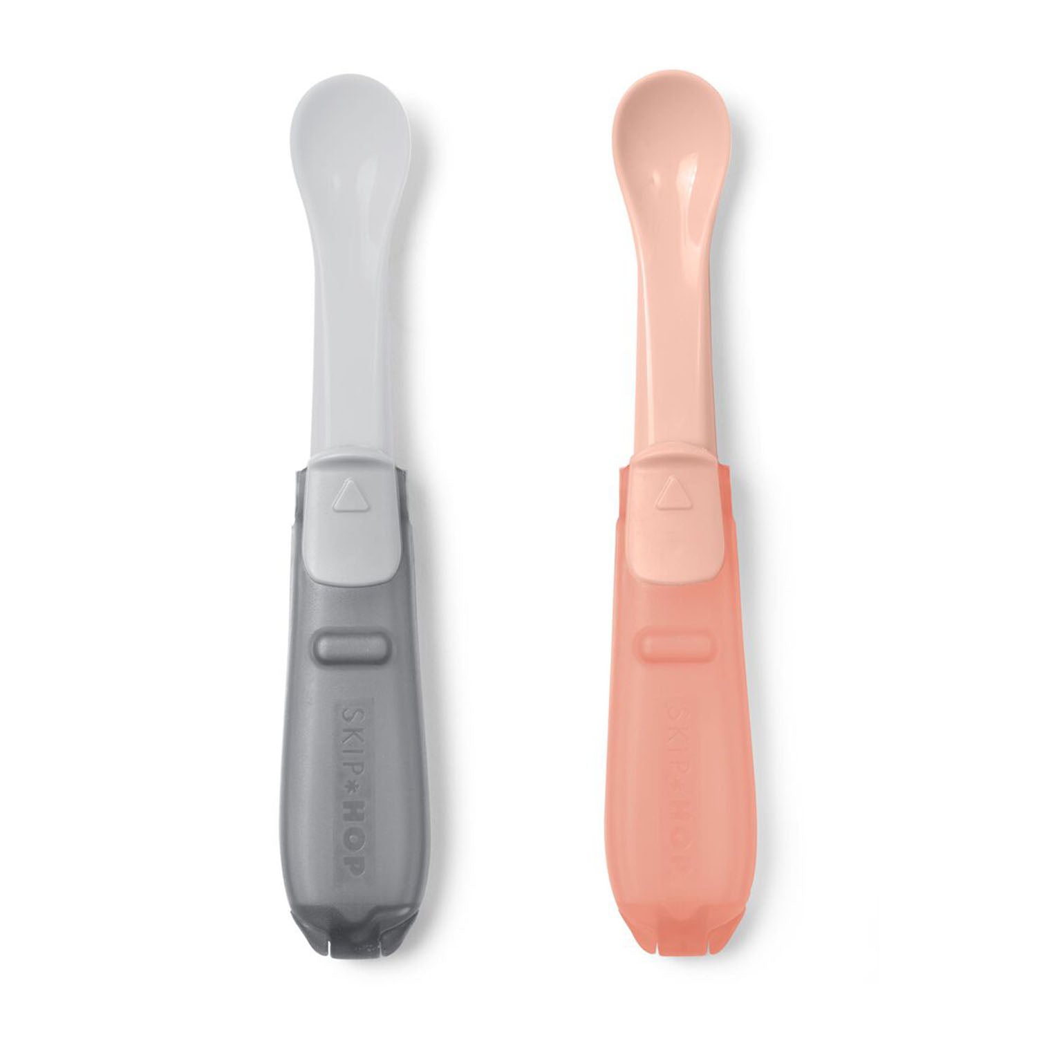 An image of Skip Hop Travel Spoons - 2-Pack with Foldable Case Grey/ Coral