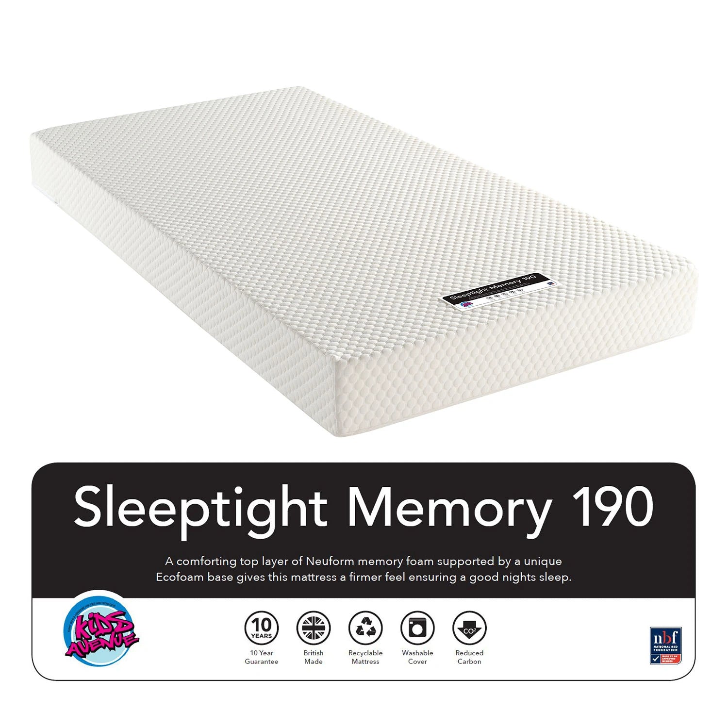 An image of Buy Sleeptight Memory Foam Mattress (90x190cm) – Kids Mattress