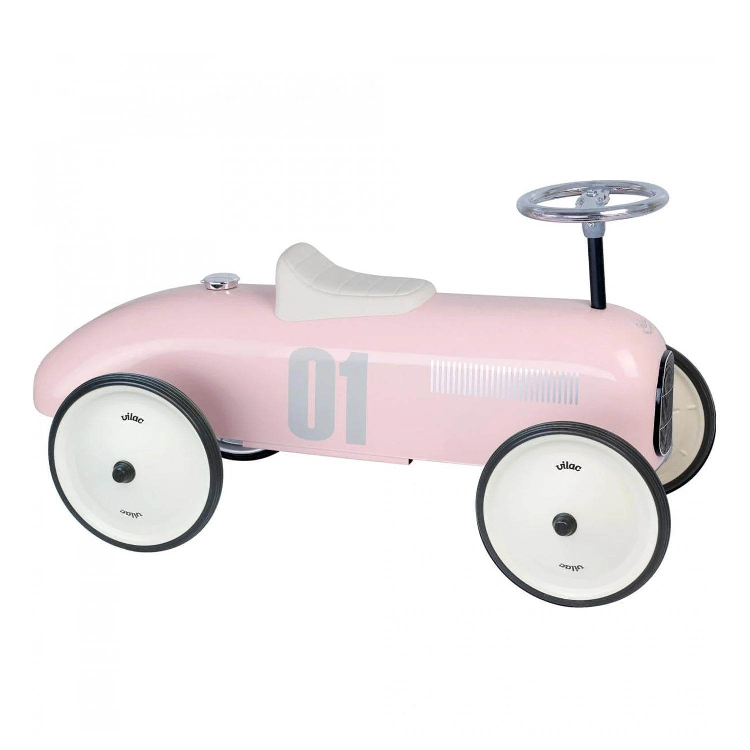 An image of Vilac Vintage Ride On Car - Classic Metal Ride-On Vilac Car Pink