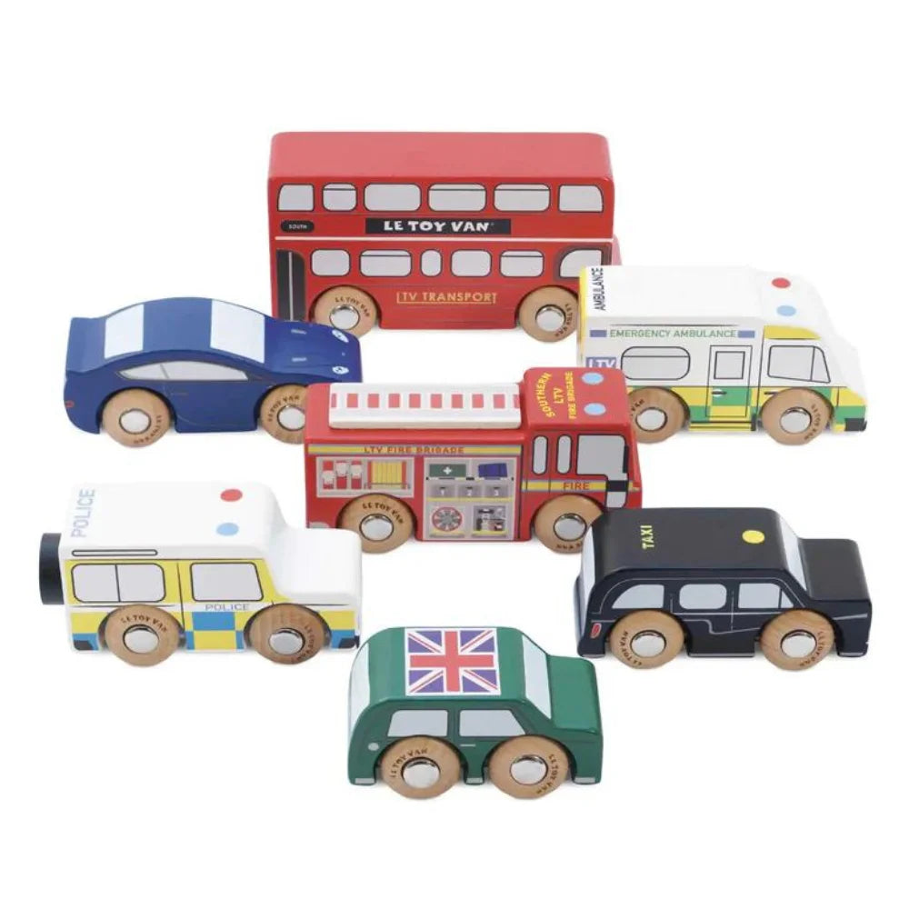 An image of Wooden Car Toy - London Wooden Toy Car Set | Le Toy Van