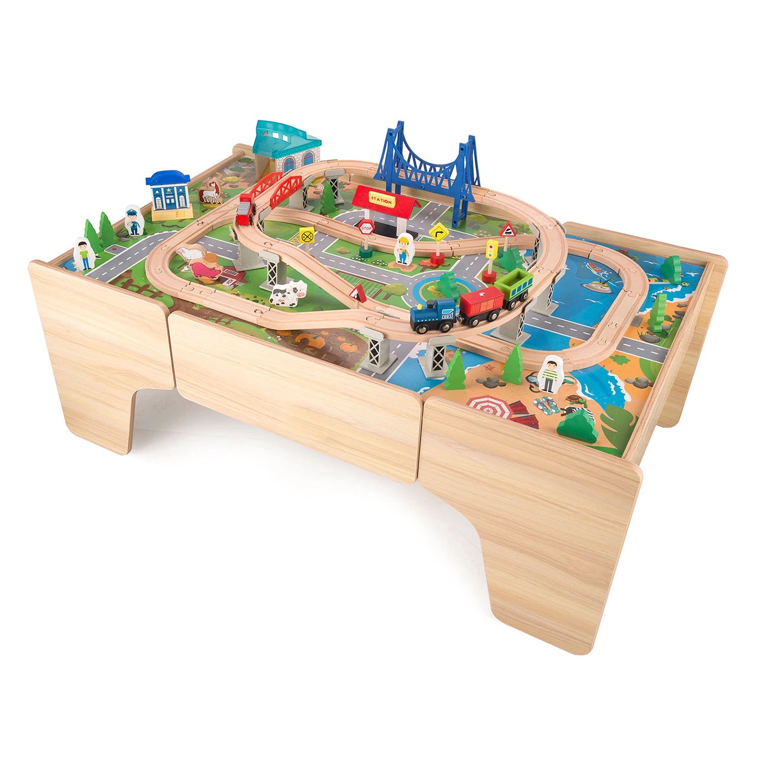 An image of Buy 80-Piece Wooden Train Set with Table for Endless Fun