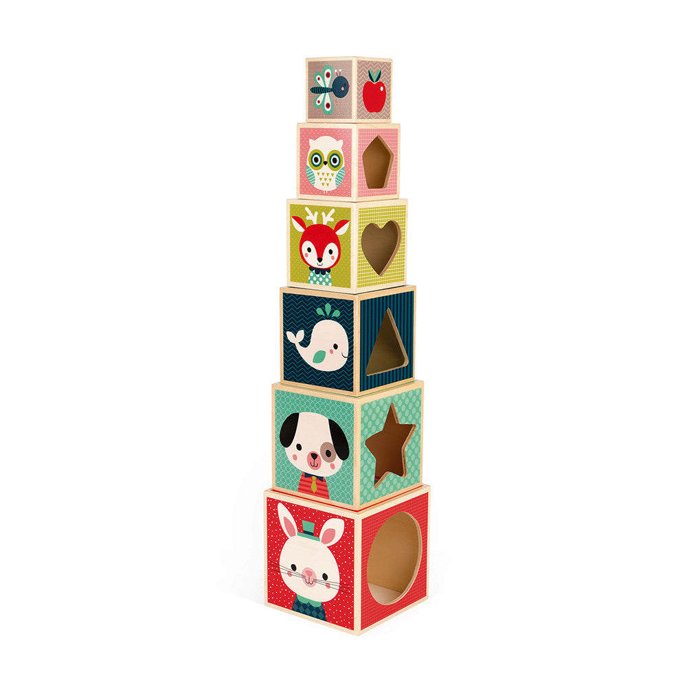 An image of Stacking Pyramid - Janod 6 Block Pyramid - Baby Forest | Janod