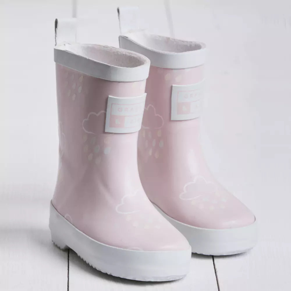 An image of Grass and Air Kids Colour Changing Kids Wellies + Bag UK4 / Baby Pink