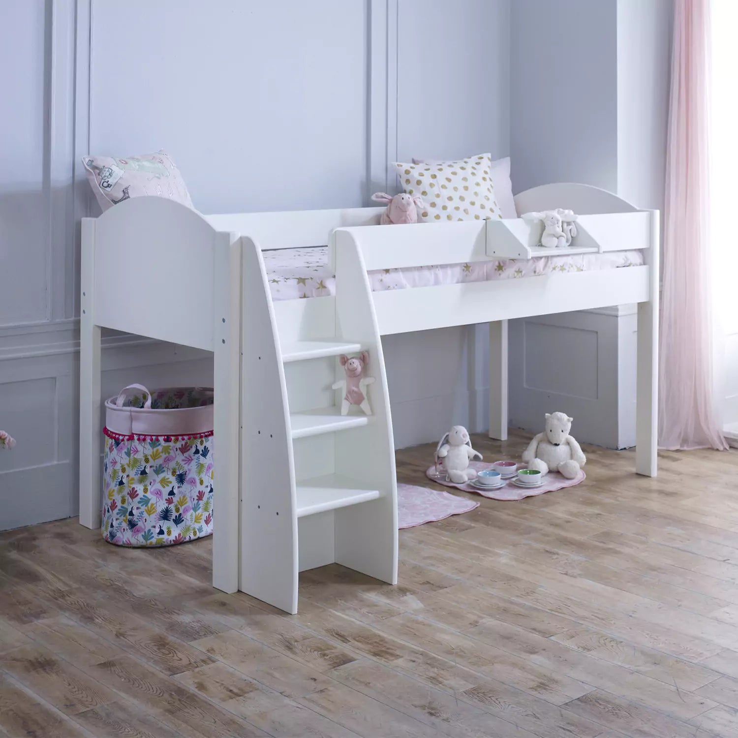 An image of Buy Kids Avenue Eli A Midsleeper Bed (White) - SmallSmart UK