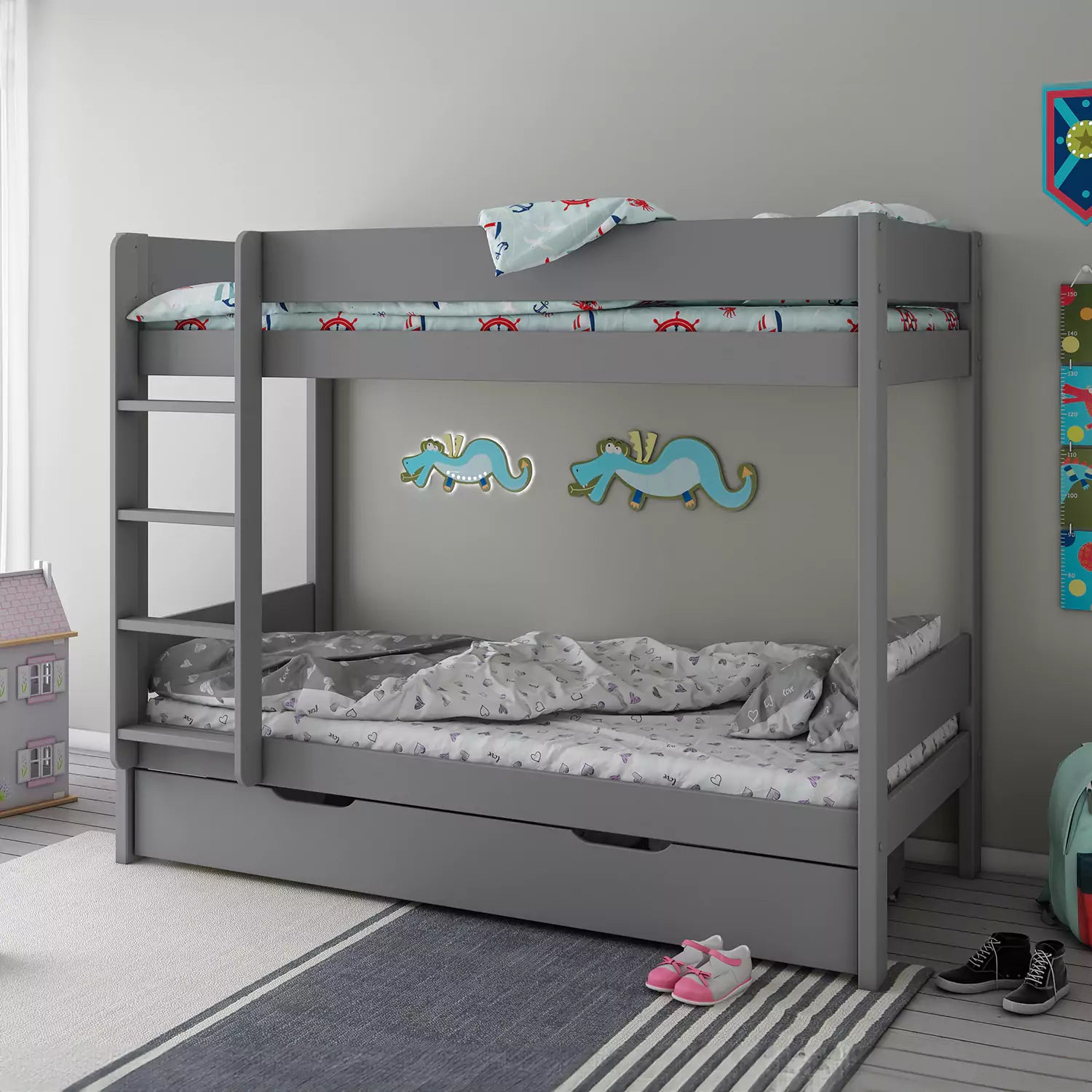 An image of Buy Estella Kids Bunk Bed with Pull Out Drawer - Grey