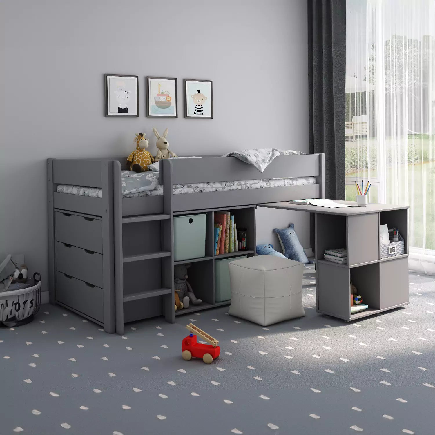 An image of Buy Estella Mid 2 Sleeper with Desk, Storage – Grey