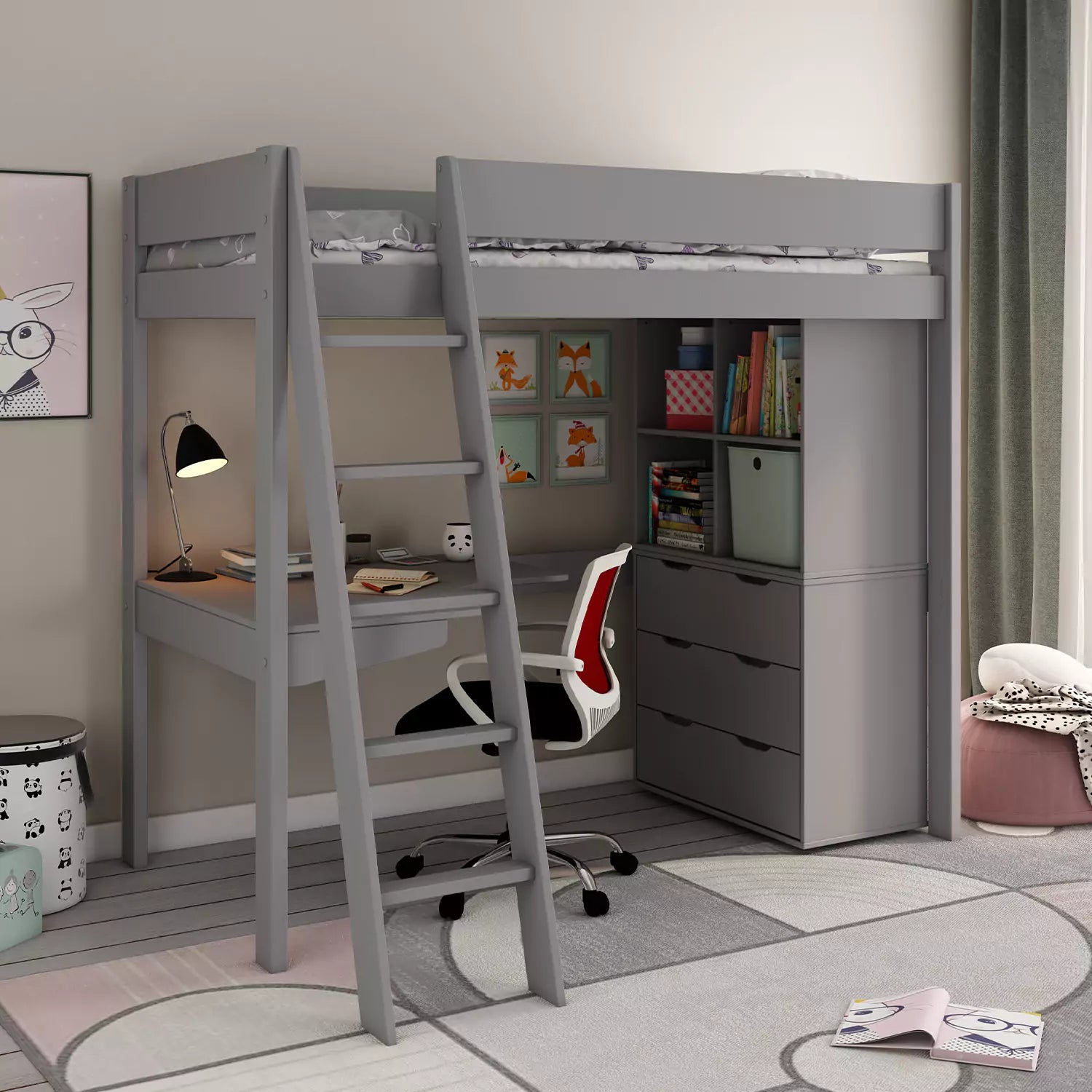 An image of Buy Estella High Sleeper 3 with Storage & Desk – Grey