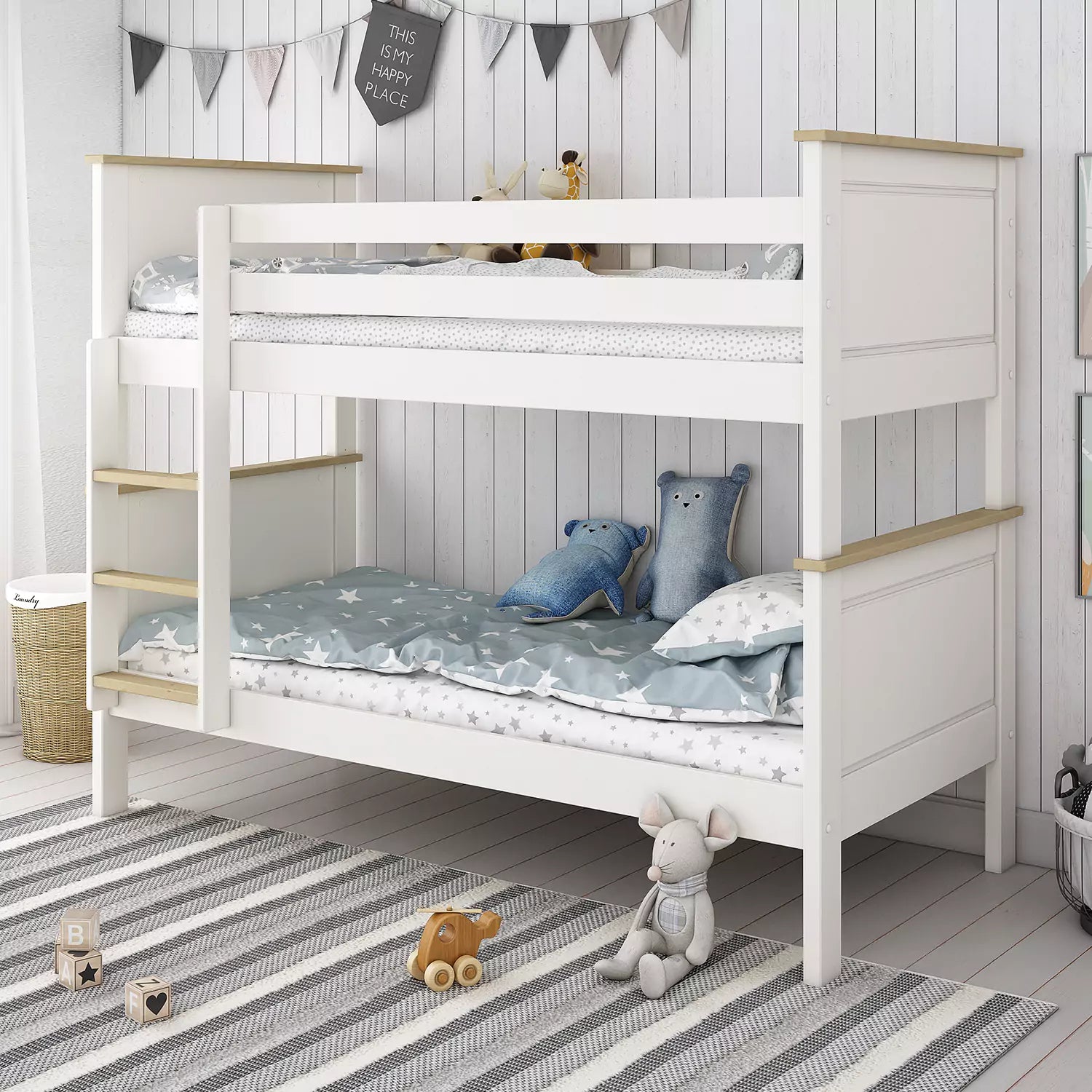 An image of Heritage Trundle Bunk Bed for Kids - White & Oak