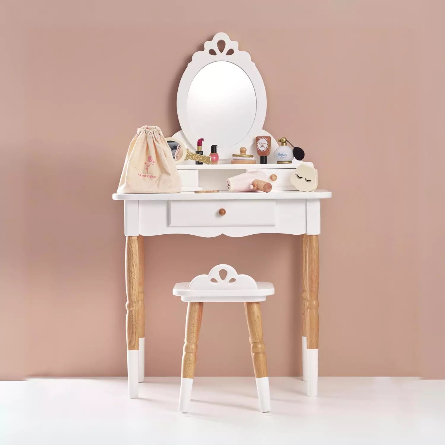 An image of Kids Wooden Vanity Set - e Toy Van Wooden Table Set | Small Smart UK