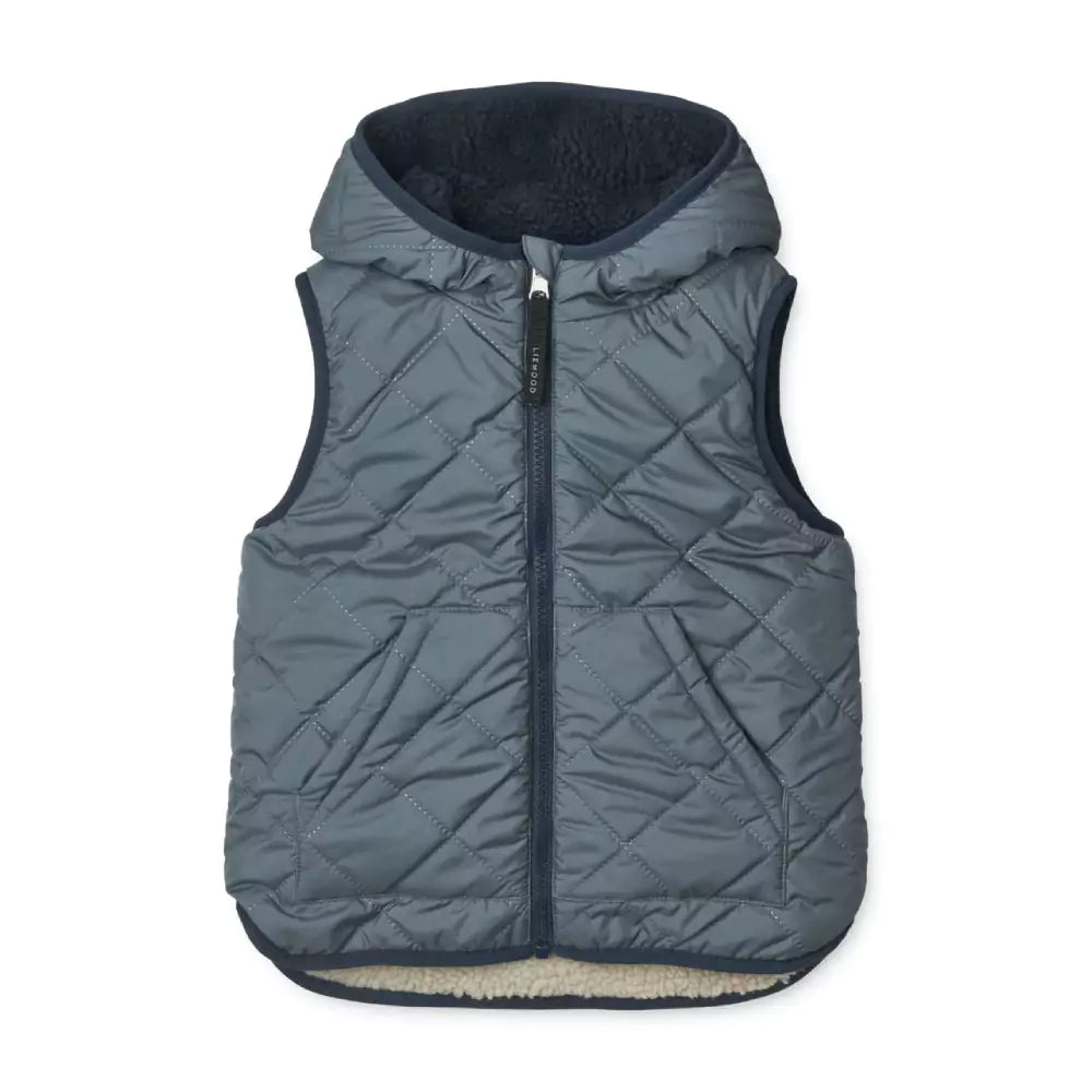 An image of Warm Winter Vest - Kids Thermal Wear - Reversible Vest | Liewood Whale Blue Mix ...