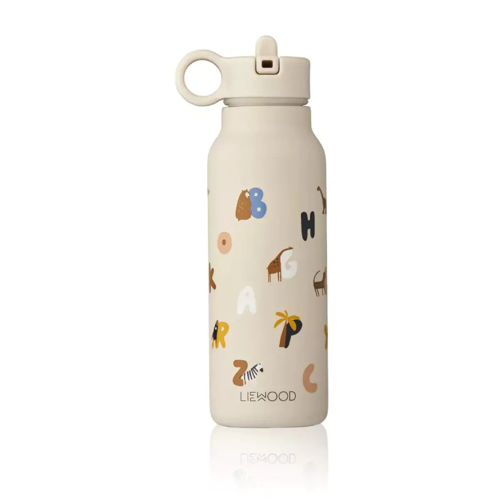 An image of Water Bottle - Falk Kids Water Bottle - Alphabet - Sandy | Liewood