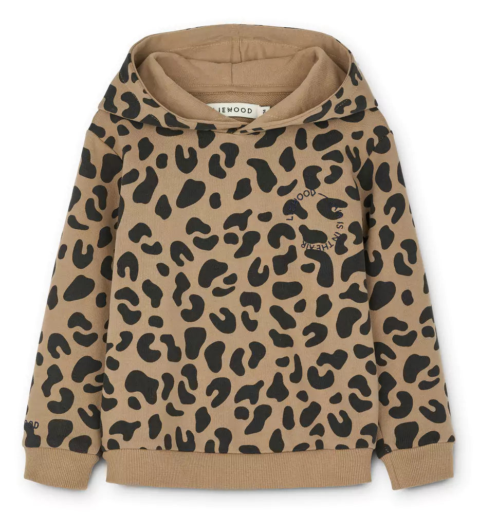 An image of Leopard Print Kids Hoodie - Outwear for Kids - Leo Oat | Liewood 122CM/7Y