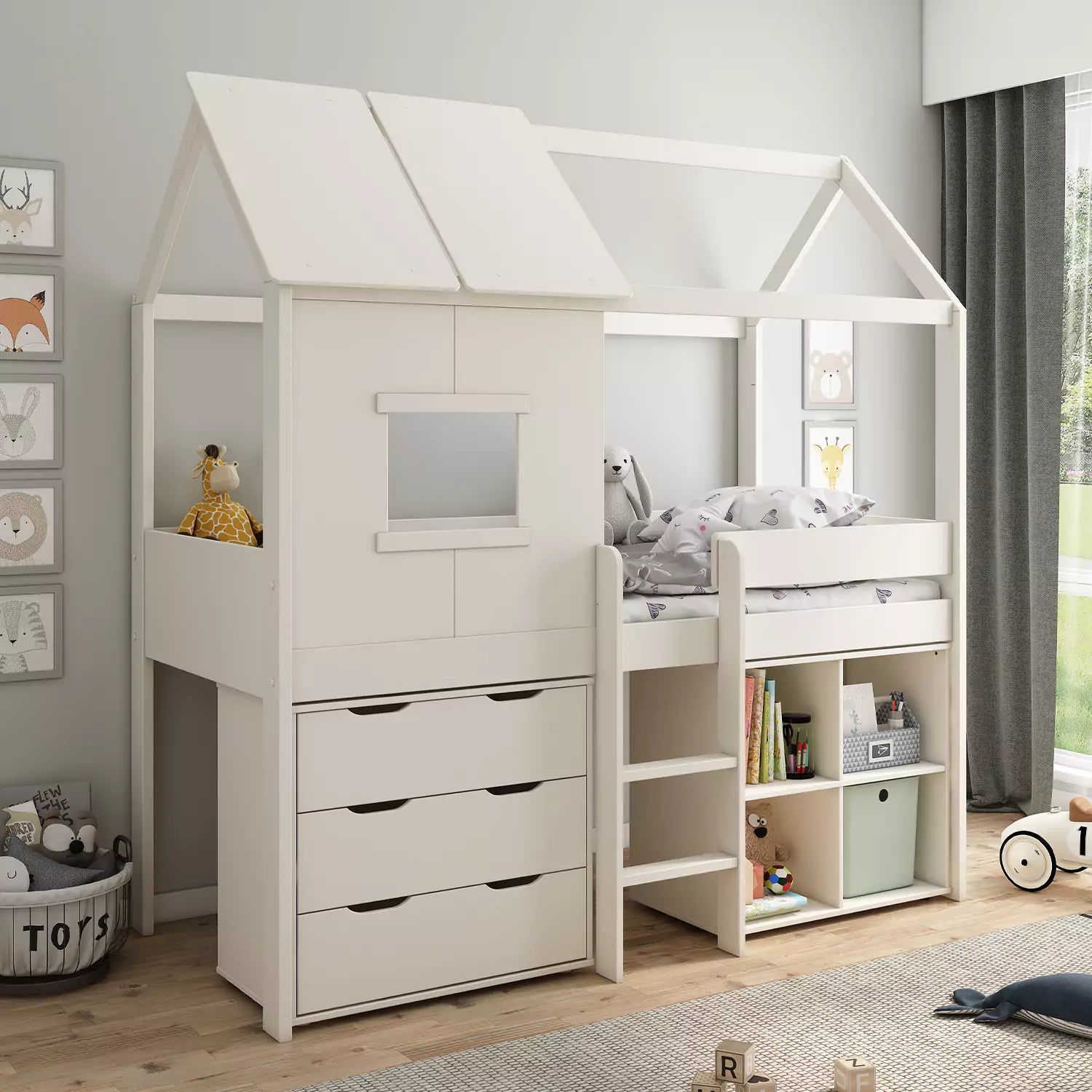 An image of Buy Ordi 6 Midsleeper Bed with Chest & Cube Unit - White