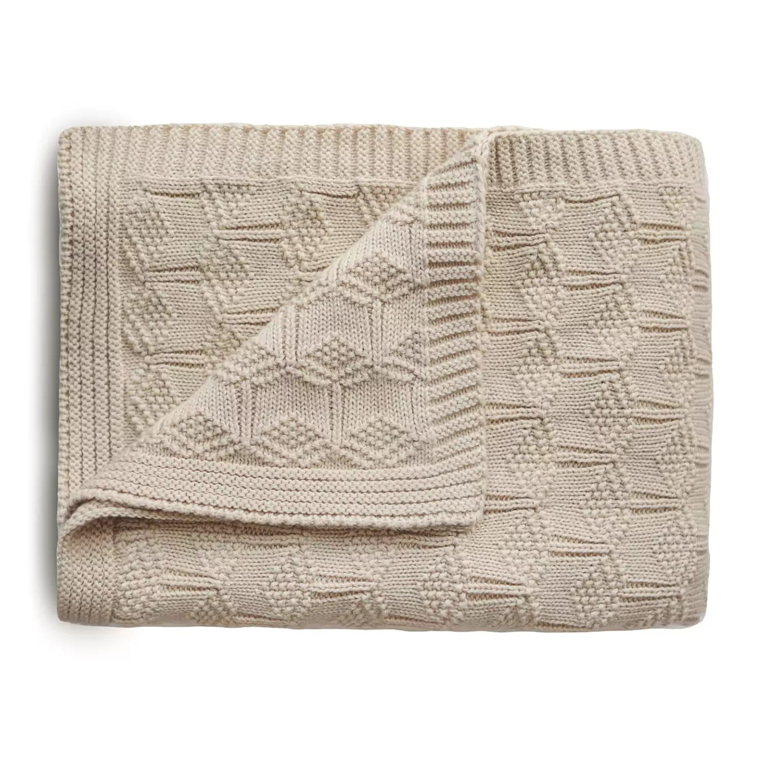 An image of Organic Knitted Baby Blanket: Perfect Gift for Any Newborn Beige