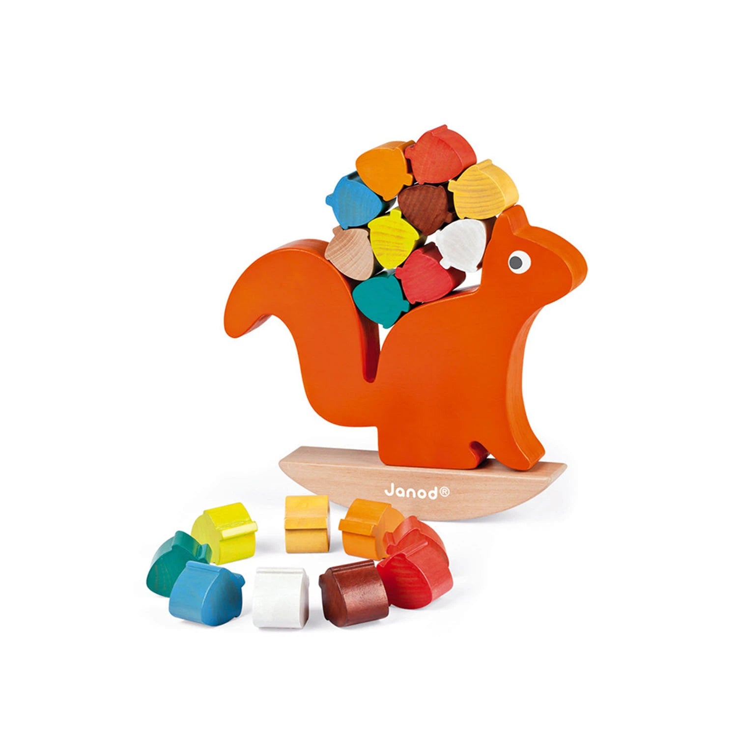 An image of Janod Nutty Balance Wooden Game - Squirrel & Hazelnuts