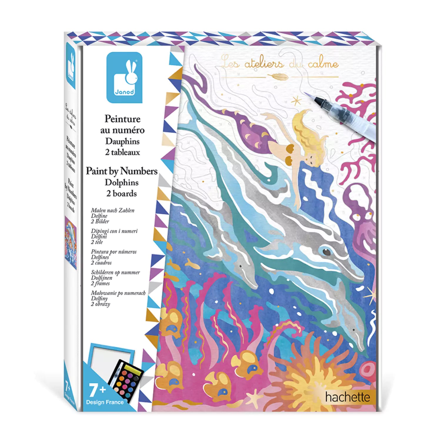 An image of Janod Paint By Numbers For Kids - Watercolour Dolphin