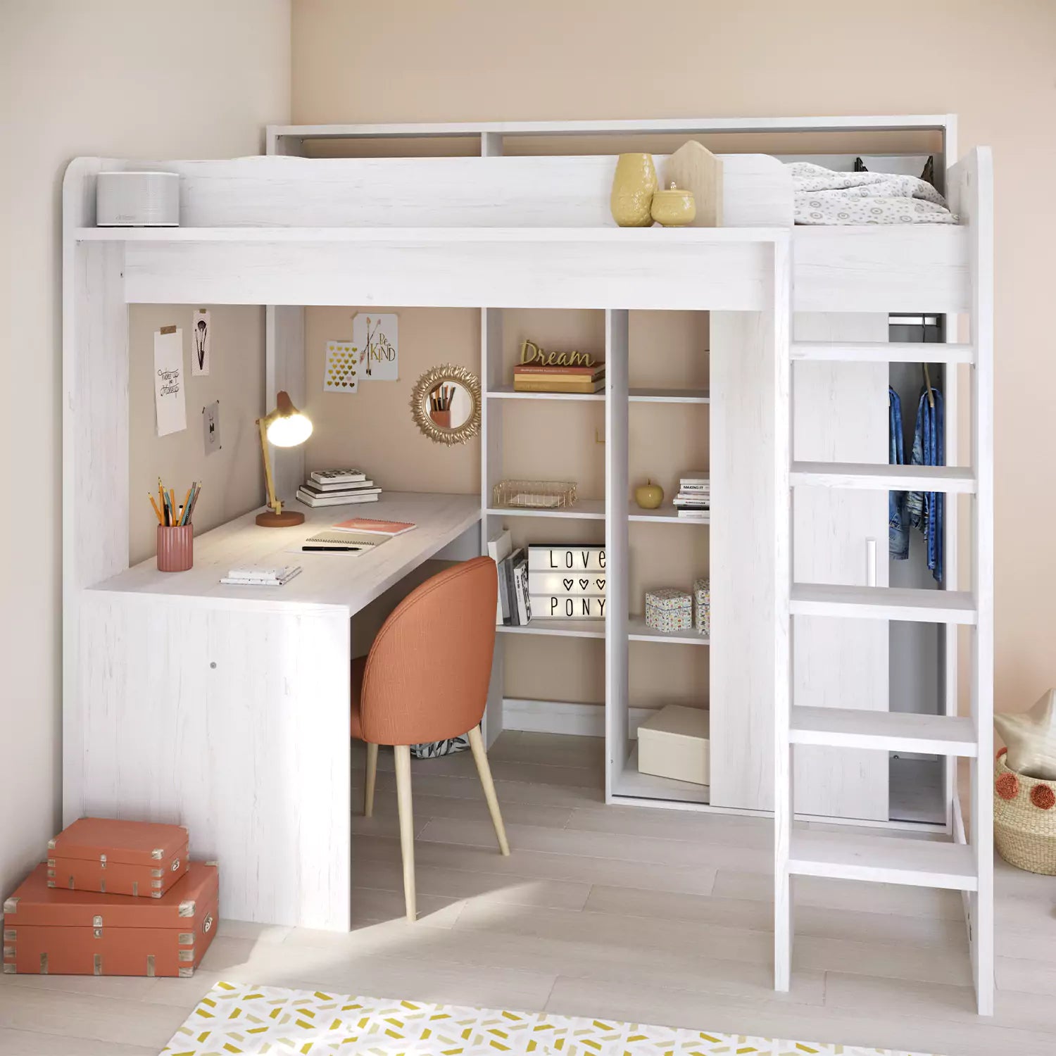 An image of Parisot Higher High Sleeper Bed with Desk & Cupboard