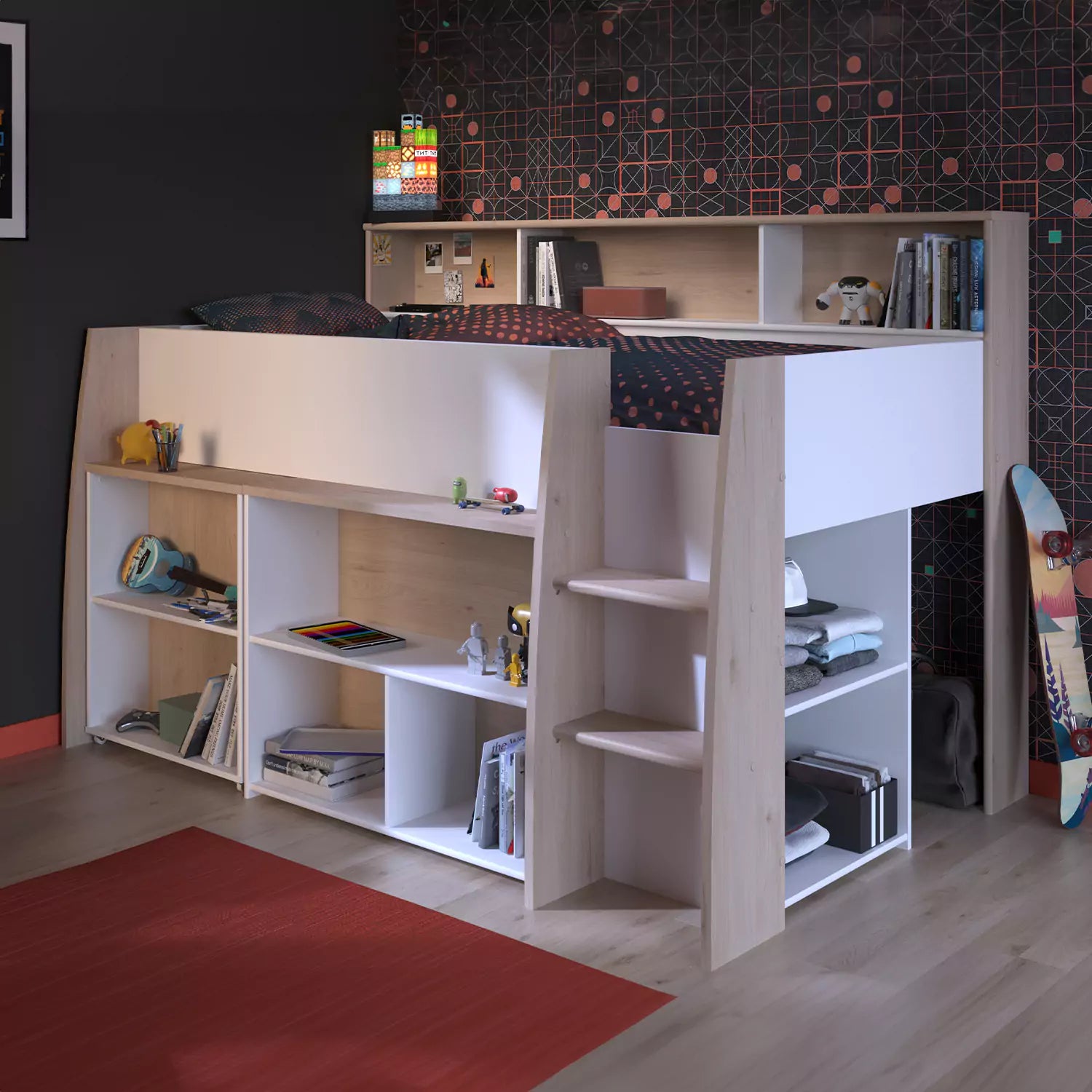 An image of Parisot Lucas Mid Sleeper Bed with Desk and Storage