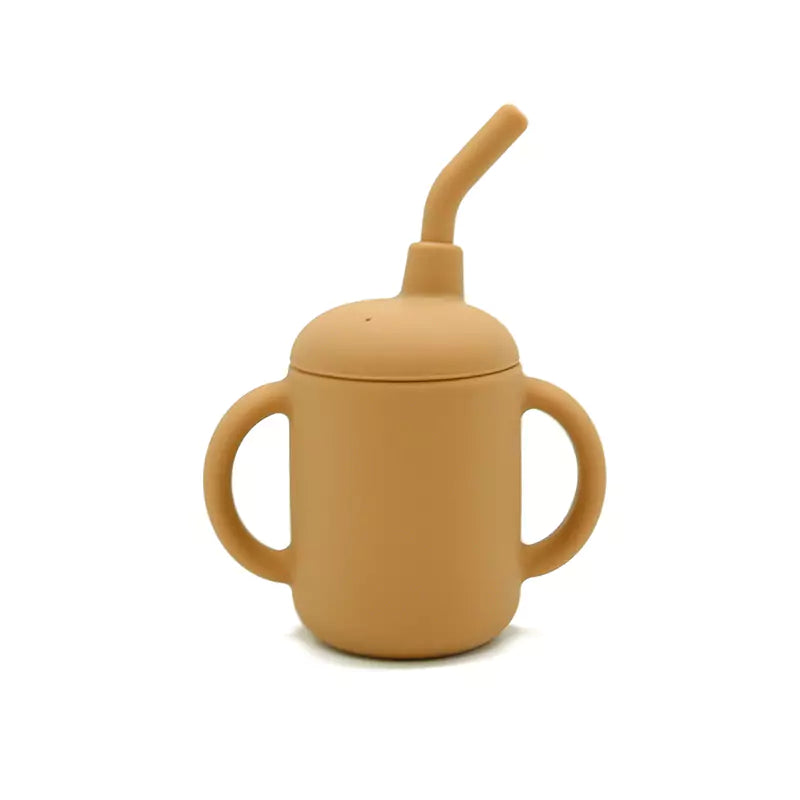 An image of Silicone Sippy Cup with Straw | Spill-Proof Toddler Cup Mustard