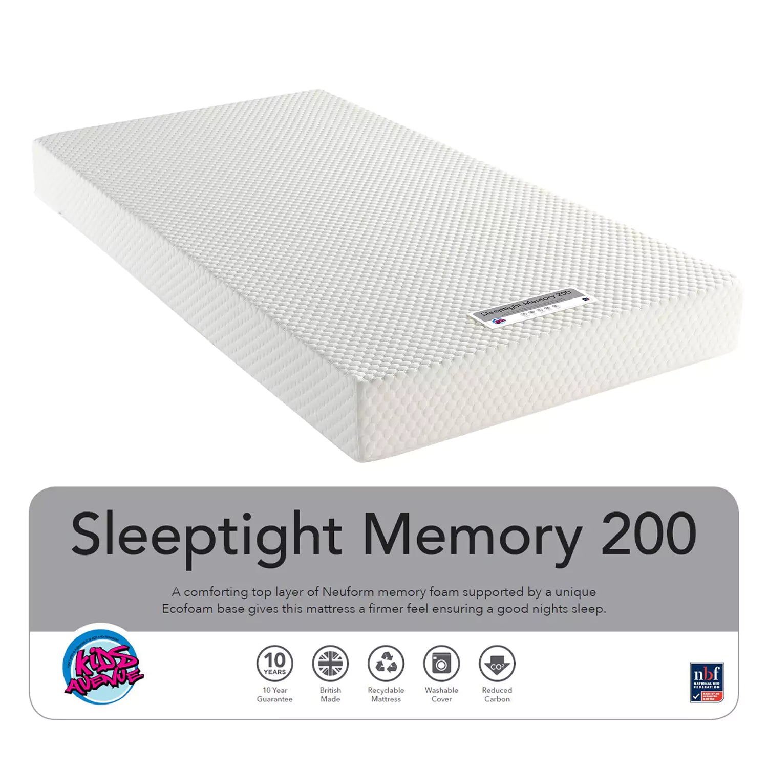 An image of Sleeptight Memory Foam Mattress (90x200cm) - Kids' Mattress