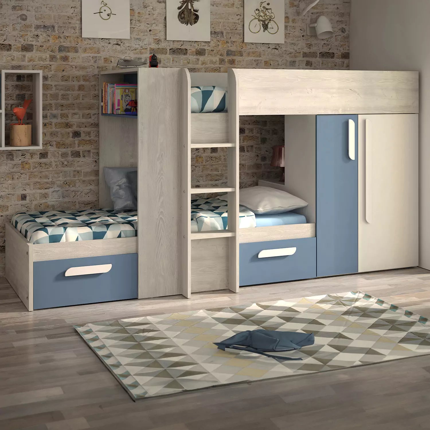 An image of Trasman Barca Bunk Bed with Drawers & Wardrobe - Blue