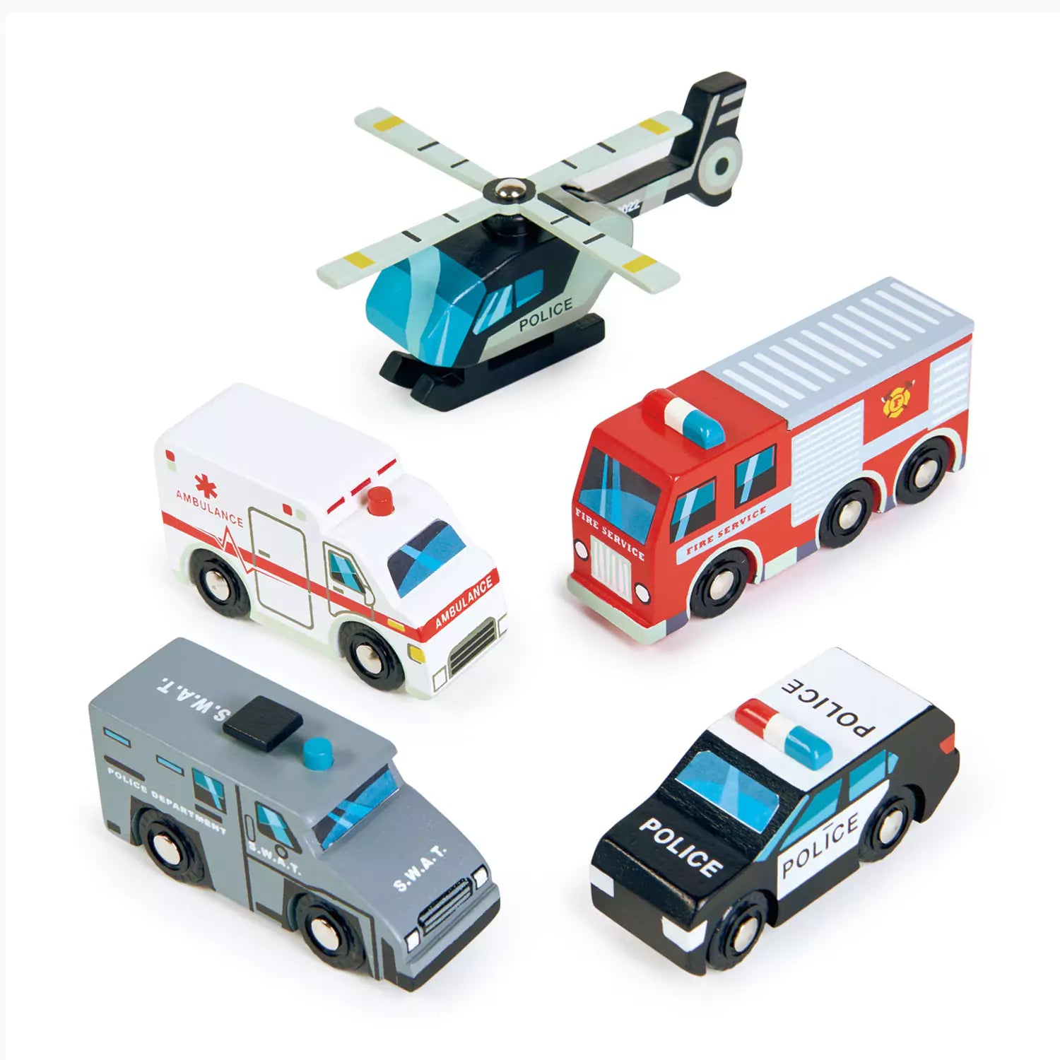 An image of Wooden Emergency Vehicles Toy Set | Shop Now