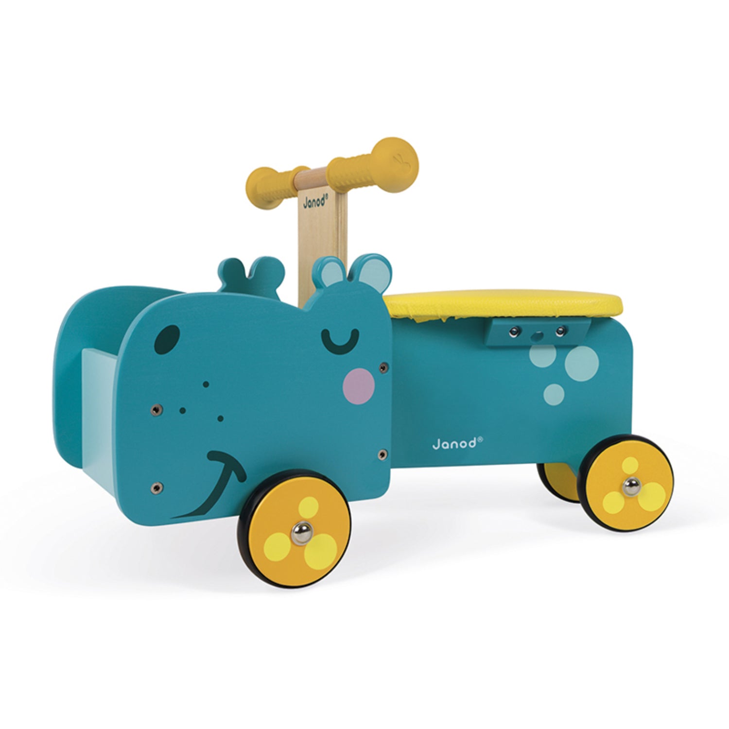 An image of Janod Wooden Hippo Ride-On for Toddlers | Buy Now