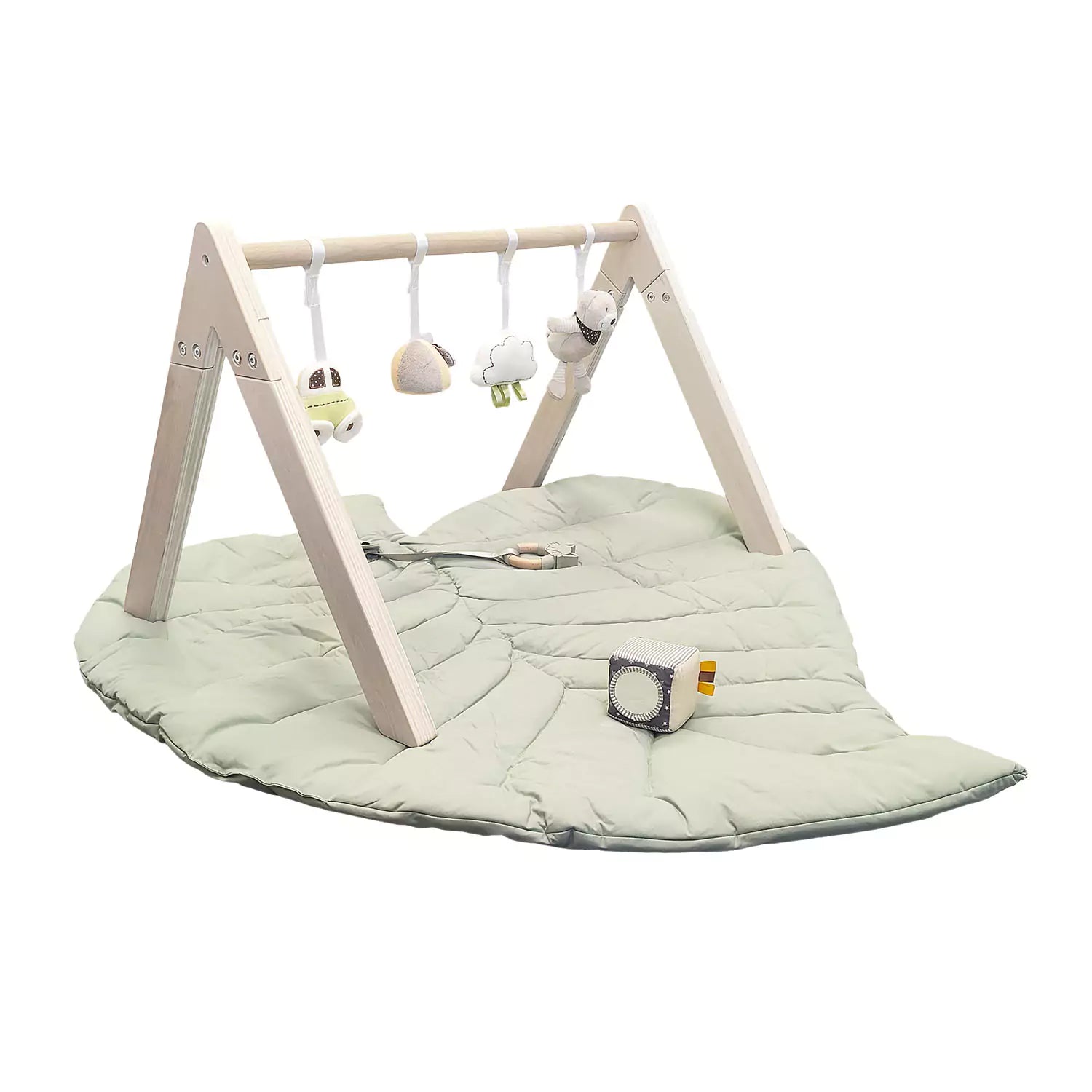 An image of Shop Wooden Baby Play Gym & Leaf Playmat Set - Green